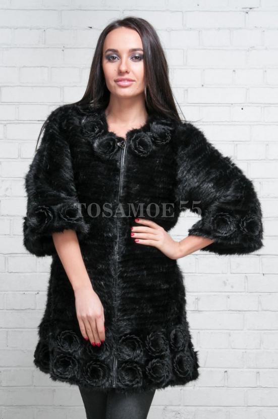 Шуба из вязаной норки черного цвета фото №1