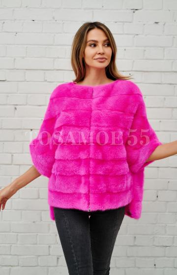 Пончо из норки на молнии ярко-розового цвета