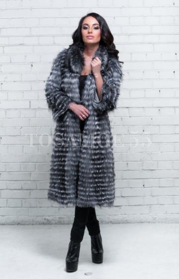 Меховое серое пальто из чернобурки