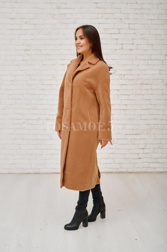 Шуба-пальто из шерсти цвета кэмэл фото №3