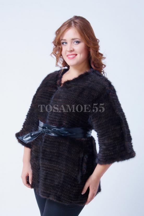 Полушубок из вязаной норки коричневого цвета фото №5