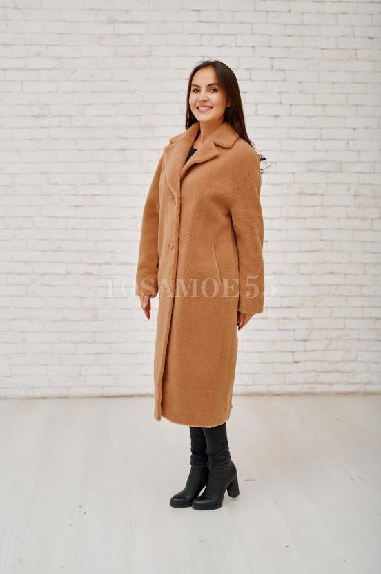 Шуба-пальто из шерсти цвета кэмэл фото №2