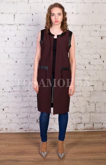 Комбинированный длинный коричнево-черный жилет