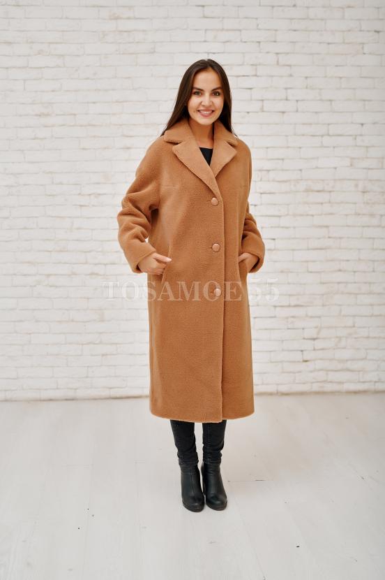 Шуба-пальто из шерсти цвета кэмэл фото №1
