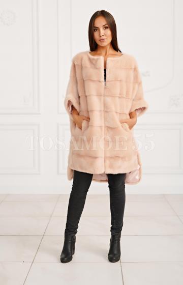 Удлиненное меховое пончо-шуба на молнии