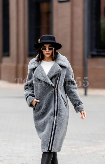 Серая шуба из шерсти