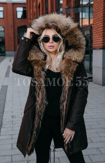 Тёплая парка с мехом енота