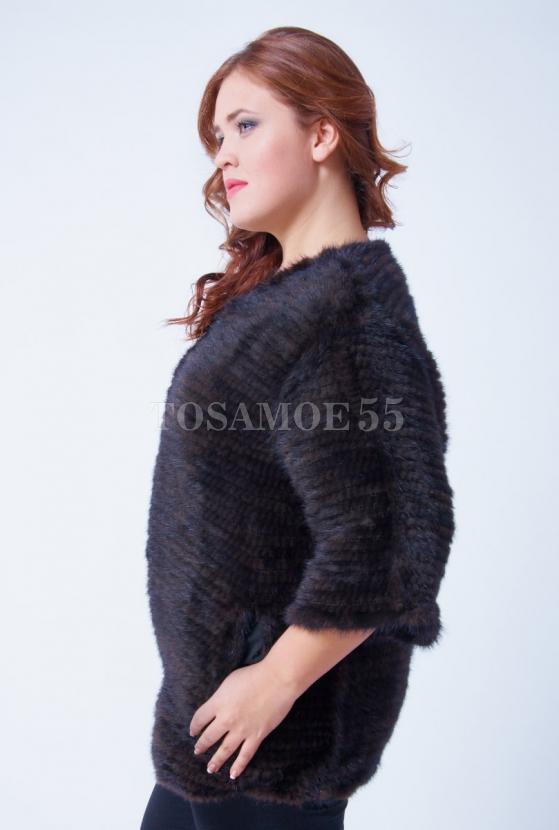 Полушубок из вязаной норки коричневого цвета фото №2