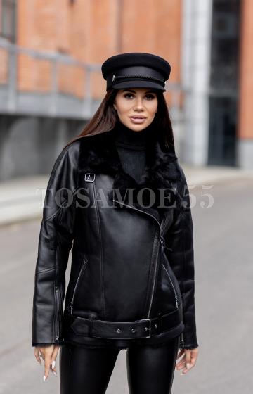 Черная дубленка авиатор косуха