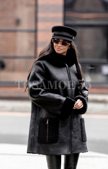 Дубленка из овчины с капюшоном