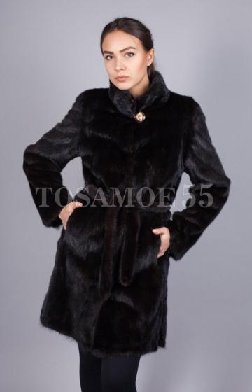 Норковая шуба Жаннэт с воротником цвет махагон