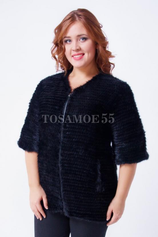 Полушубок из вязаной норки на молнии фото №1