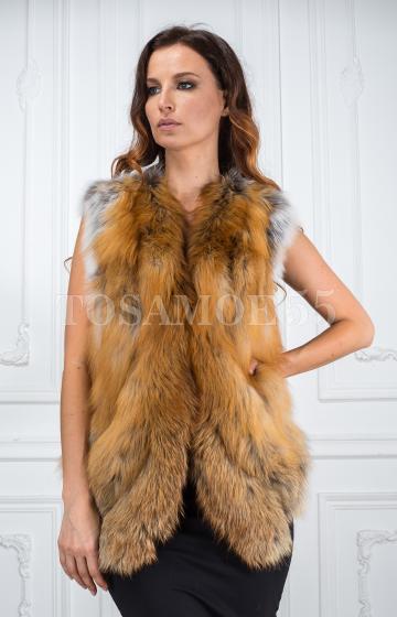 Жилетка из лисы рыжего цвета без воротника