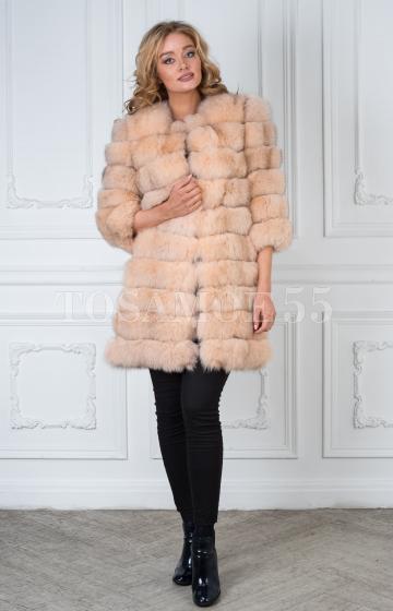 Шуба из песца пудрового цвета 4В1