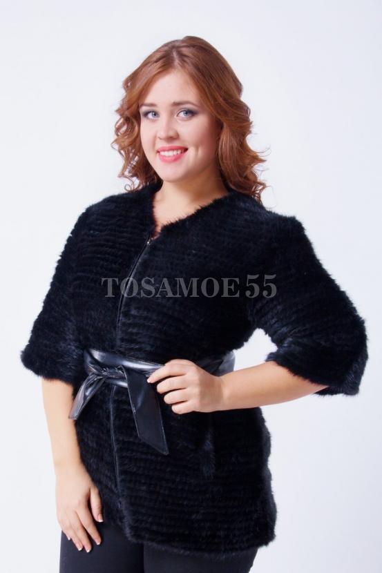 Полушубок из вязаной норки на молнии фото №5