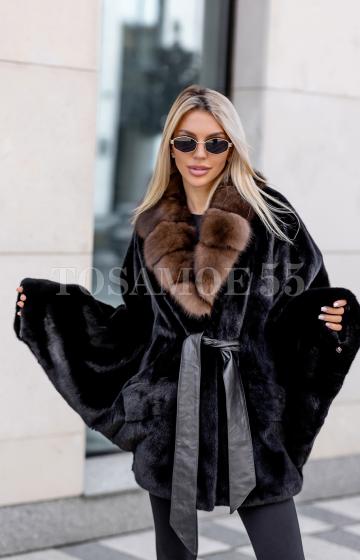 Шуба летучая мышь из норки премиум с соболем
