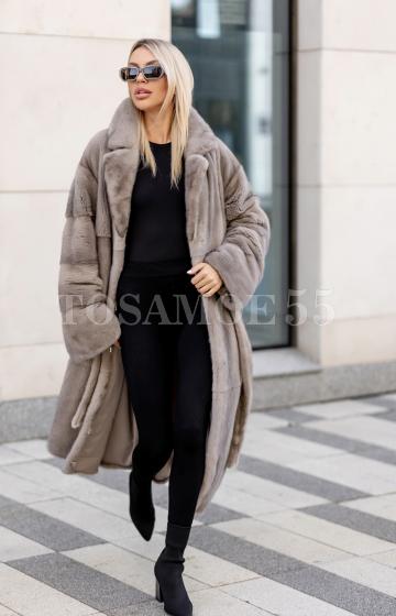 Длинная серая шуба из меха скандинавской норки