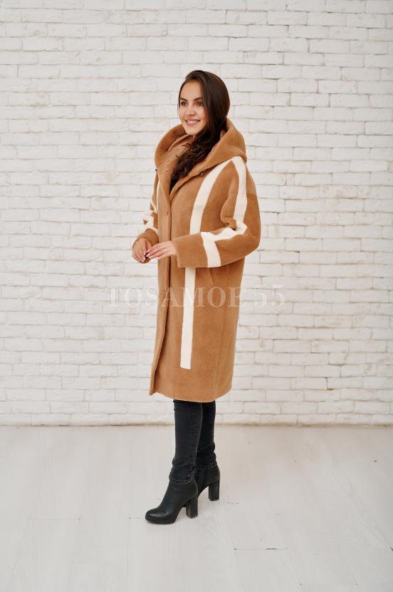 Стильная шуба-пальто из шерсти с капюшоном фото №1